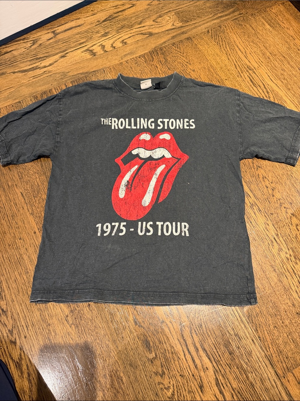 the Rolling Stones Black Tee with Red Tongue Graphic